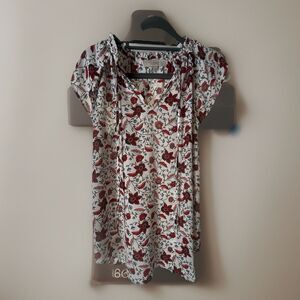 Loft Size XS Womens Floral Tie Short Ruffle Sleeve Pleated Back Blouse